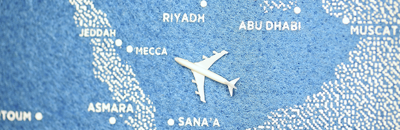 An airplane on a map of Saudi Arabia