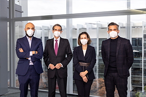 From left to right, Luis Abril (Managing Director of Indra), Luis Cabra, (Managing Director of Repsol and Managing Director of Technological Development, Resources and Sustainability), Cristina Ruiz (Managing Director of Indra) and Valero Marín, Corporate Director of Digitization and Repsol General Services