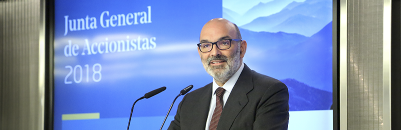 Fernando Abril-Martorell, Presidente de Indra, durante la Junta General de Accionistas 2018