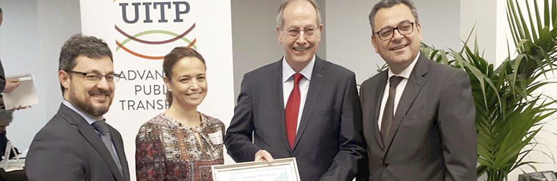 Tomás Melero, urban and Interurban Transport director of Indra; Berta Barrero, Head of Transportation department at Indra; Pere Celve